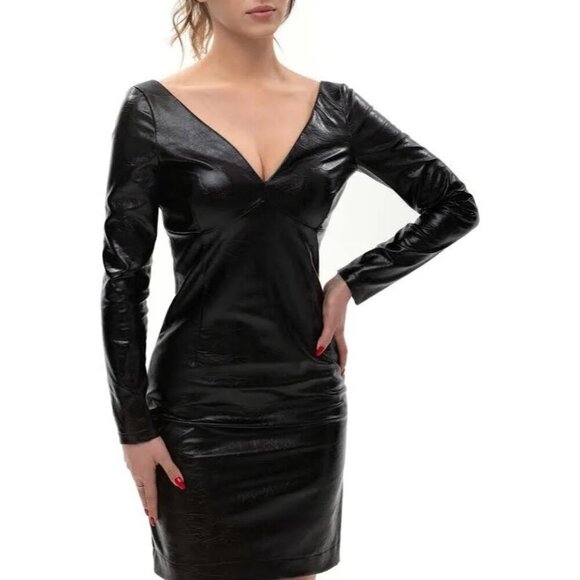 Wolf & Badger Maison Bogomil Black Noir Muse Eco Leather Dress NEW Size Large - Picture 3 of 16